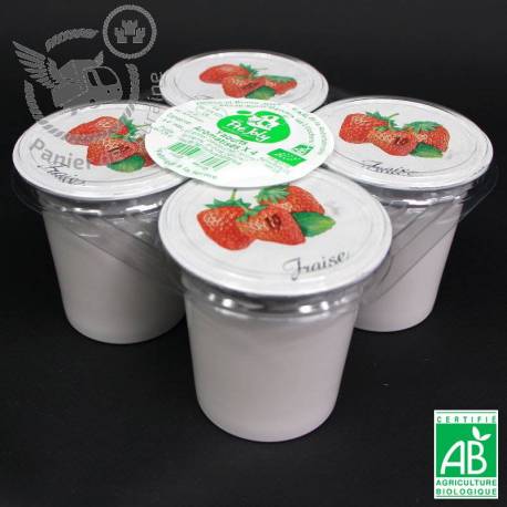 Yaourt aromatisé fraise au lait entier pasteurisé Bio de vache 125 g x 4