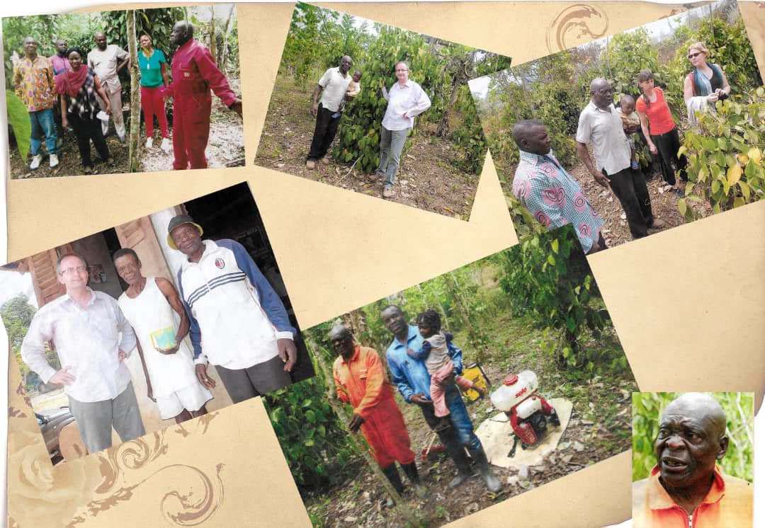 Papa Zolo, Jean-Marc Gauthier et leurs familles dans les plantations de poivre de Dzeng